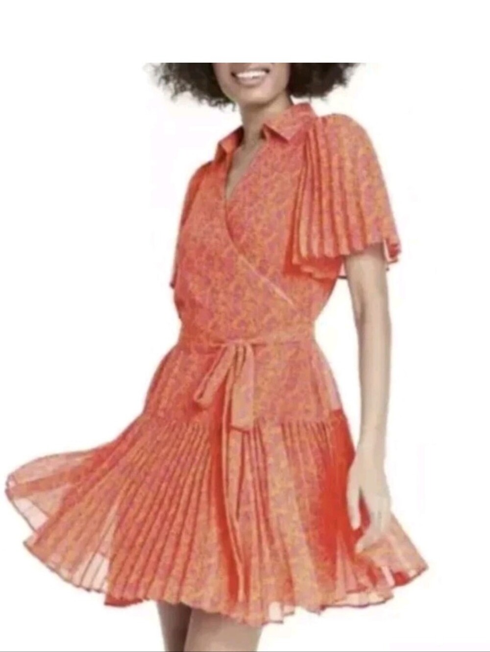 ALEXIS for Target Orange Floral Flutter Sleeve Pleated Wrap Dress Size 3X